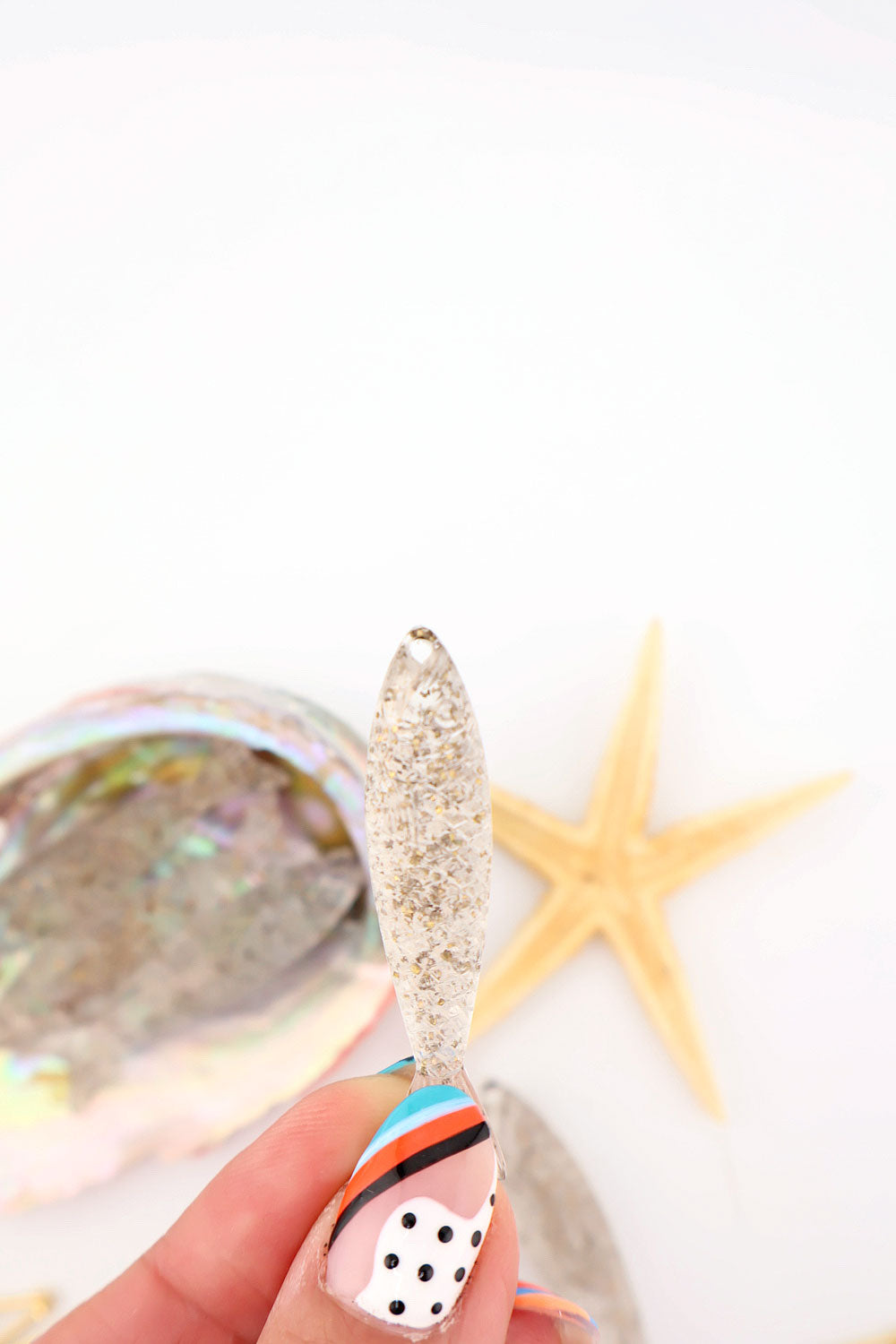 Clear with Glitter Fish Beach Charm, German Resin Amulet, 2", 1 Pendant