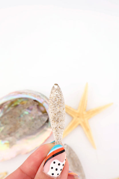 Clear with Glitter Fish Beach Charm, German Resin Amulet, 2", 1 Pendant