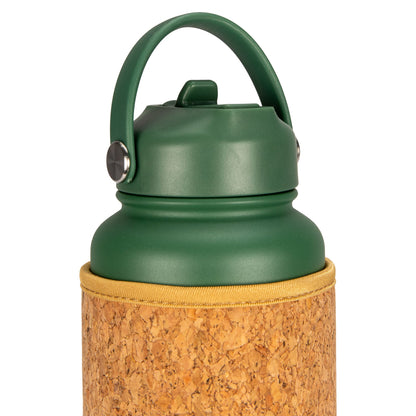 Green Cork Sleeve Bottle with Flip Straw Lid | 32oz