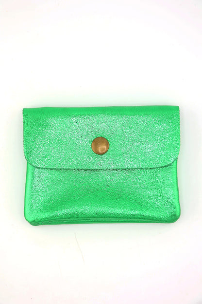 Metallic Italian Leather Coin Purse, 3 Compartments, Zipper Pocket