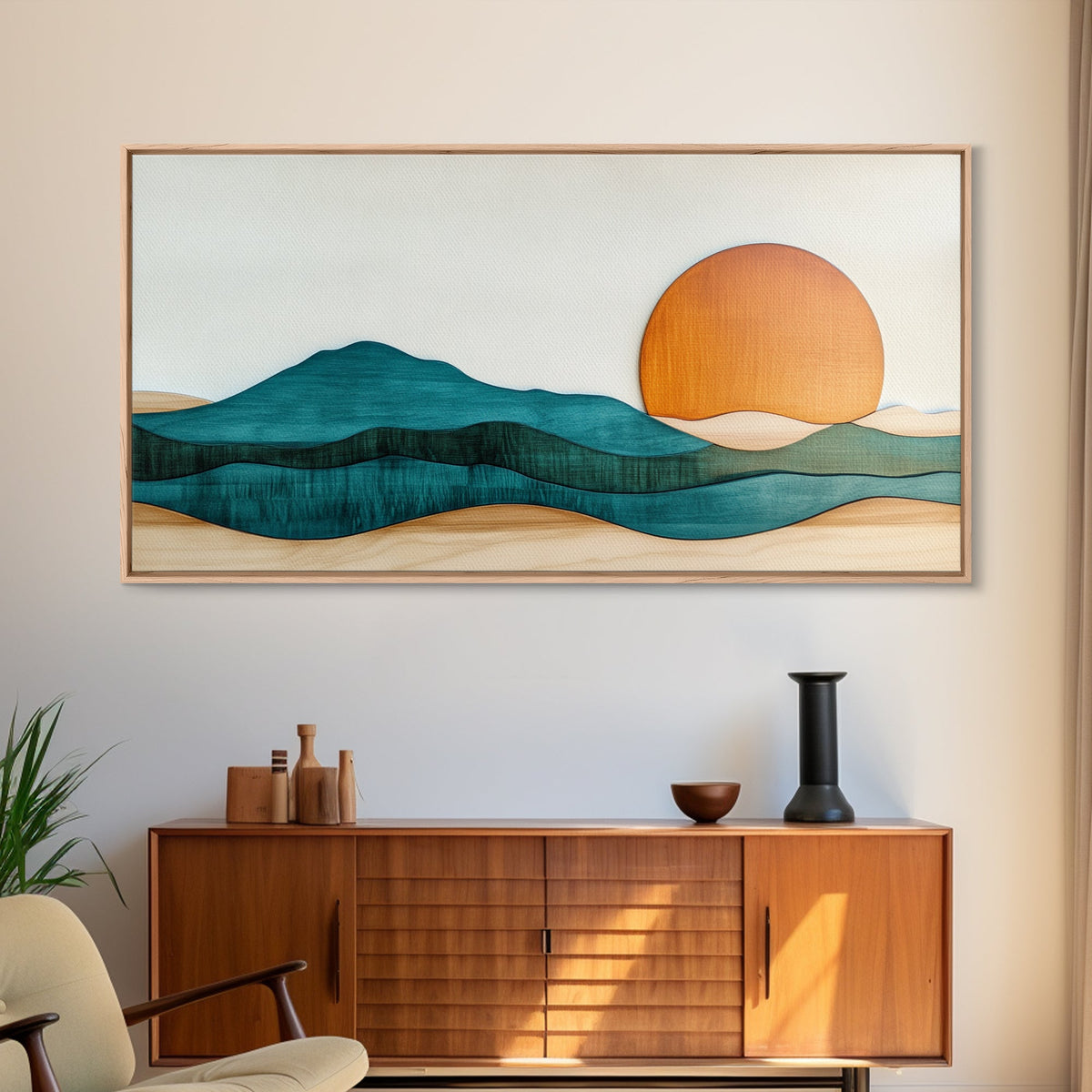 Beautiful Sunset Landscape Painting Print, Minimalist Decor, Eclectic Boho or Kitsch Wall Art