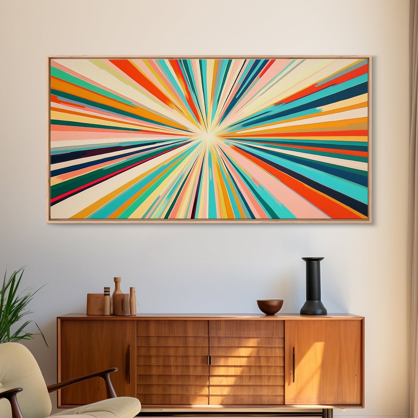 Abstract Star Burst Large Panoramic Wall Art Canvas Print - Horizontal Above Sofa Wall Art - Above Couch Wall Decor - Minimalist Boho Art