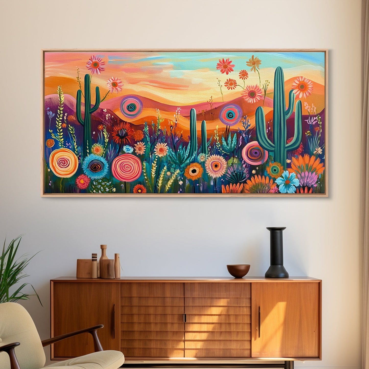 Southwest Desert Art, Boho Art, Wildflower Painting, Pink Orange Wall Art, Colorful Wall Art, Above Bed Wall Art, Canvas Print