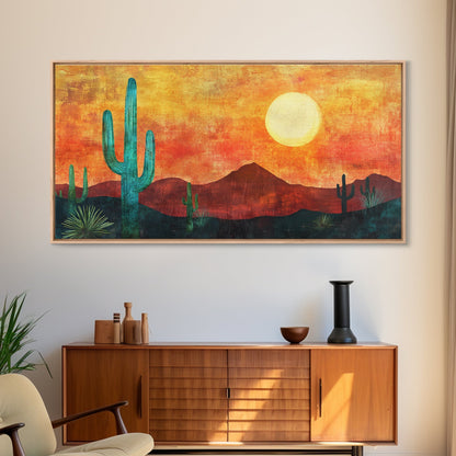 Southwest Wall Art, Joshua Tree Art, Desert Landscape Painting, Boho Art, Pink Orange Wall Art, Extra Wide Art, Canvas Print