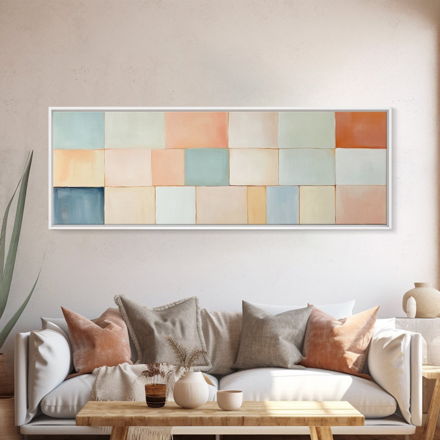 Modern Abstract Framed Canvas | Minimalist Mid Century Modern Wall Art | Large Horizontal Ultra Wide Framed Canvas | MCM Decor
