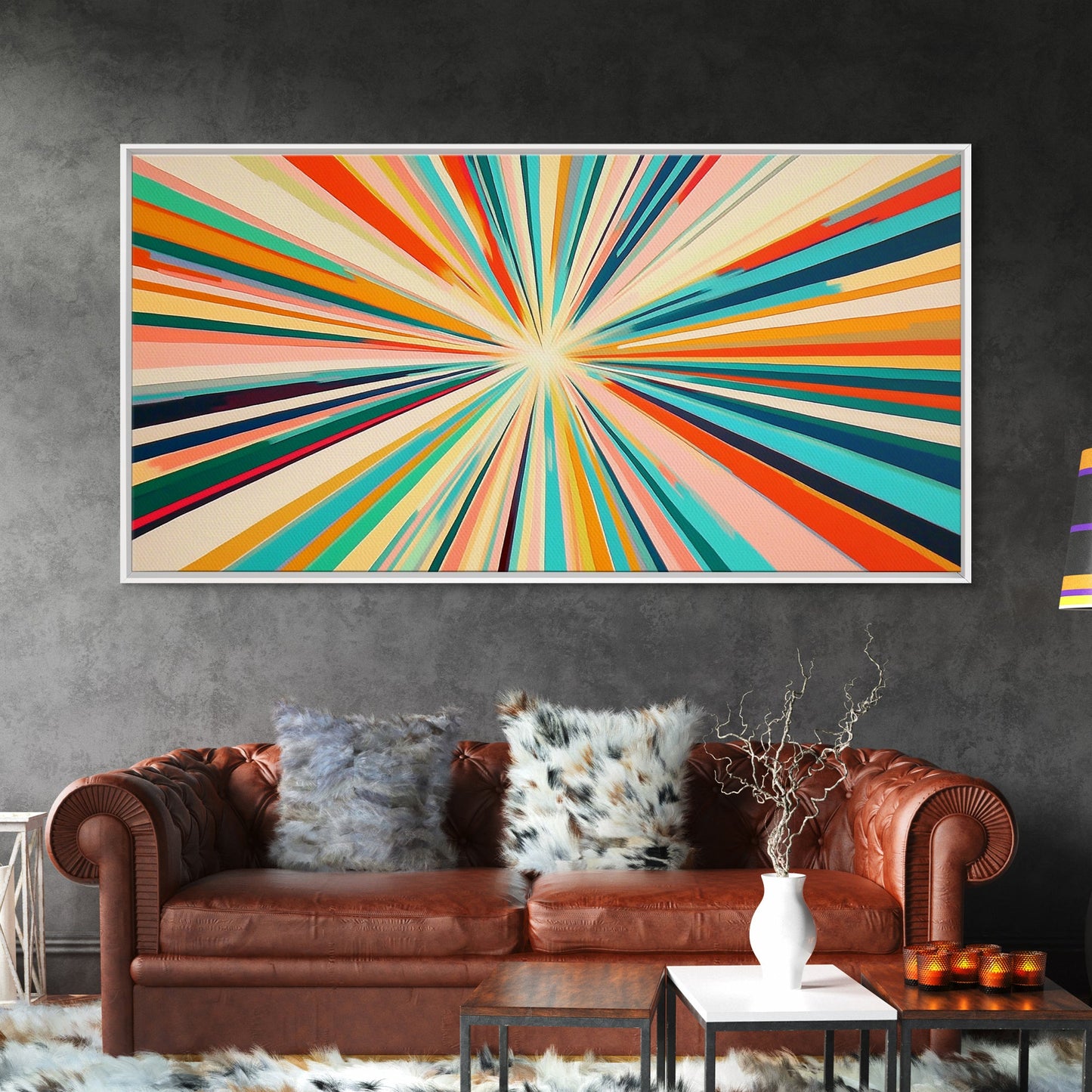 Abstract Star Burst Large Panoramic Wall Art Canvas Print - Horizontal Above Sofa Wall Art - Above Couch Wall Decor - Minimalist Boho Art