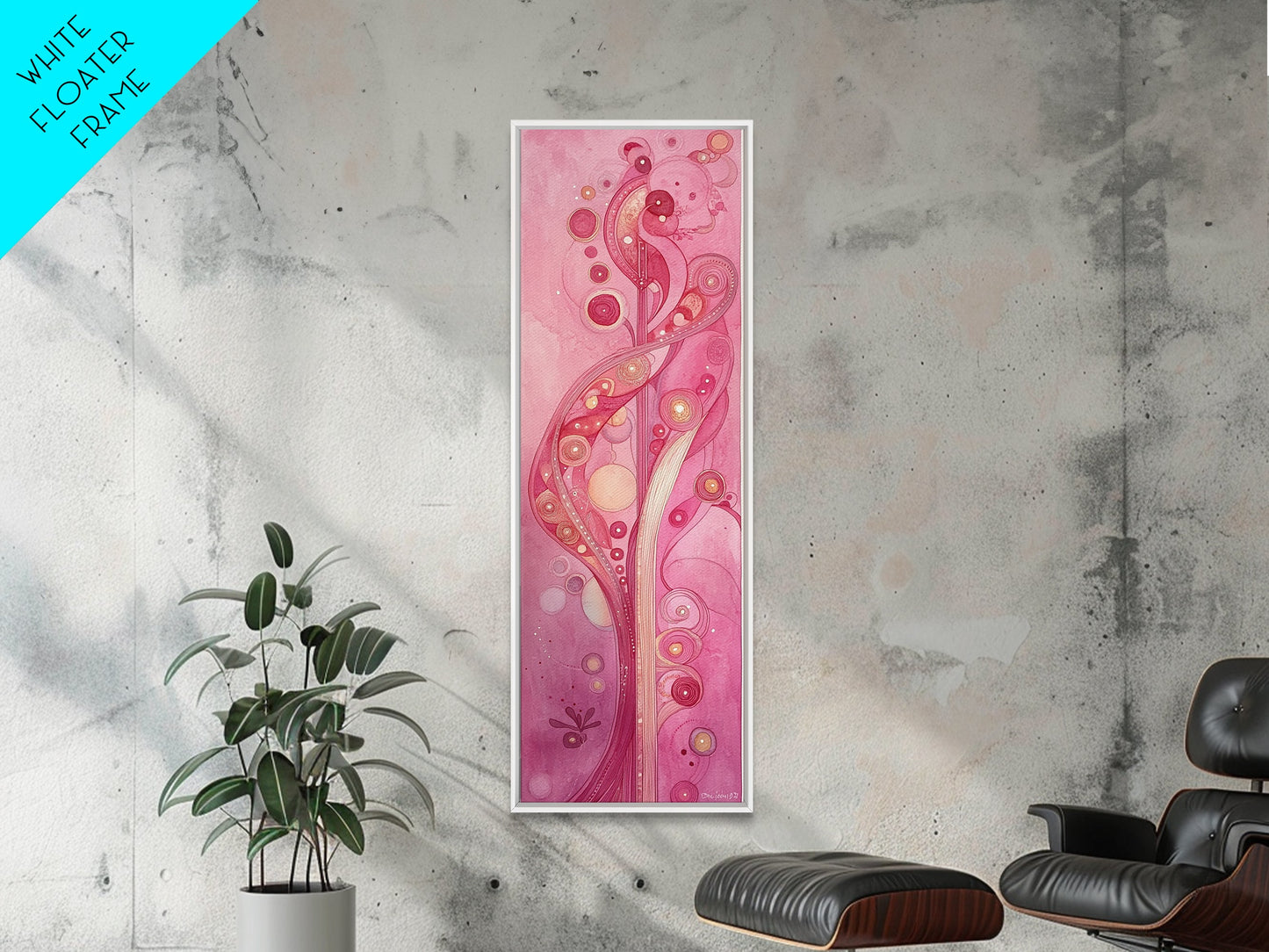 Abstract Botanical Framed Canvas Print Art Nouveau Print Pink Wall Art Whimsical Art Bedroom Decor Vertical Wall Art Boho Art