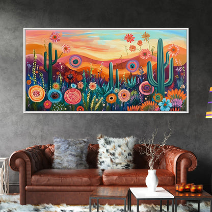 Southwest Desert Art, Boho Art, Wildflower Painting, Pink Orange Wall Art, Colorful Wall Art, Above Bed Wall Art, Canvas Print