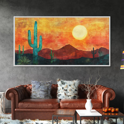 Southwest Wall Art, Joshua Tree Art, Desert Landscape Painting, Boho Art, Pink Orange Wall Art, Extra Wide Art, Canvas Print