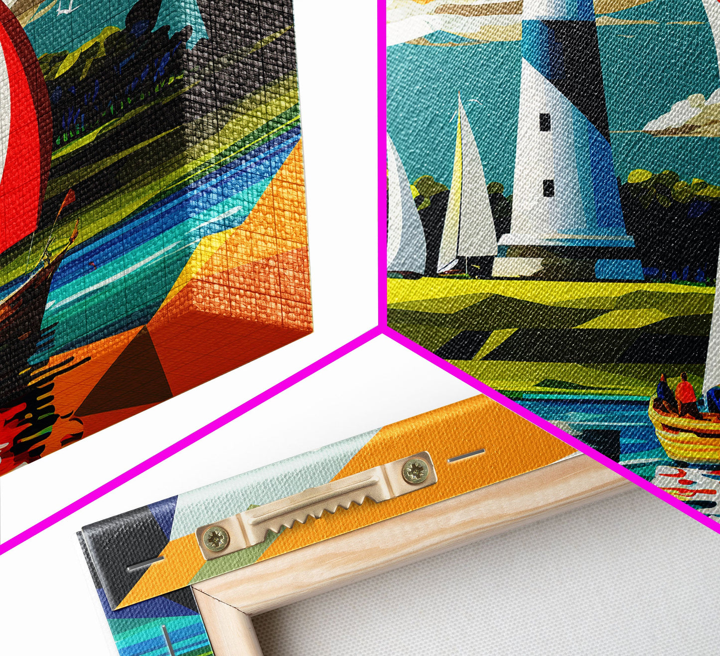 Sailboat and Lighthouse | Pop Art Style Painting Print | Framed Canvas Print | Colorful  Minimalist Art | Nautical Art