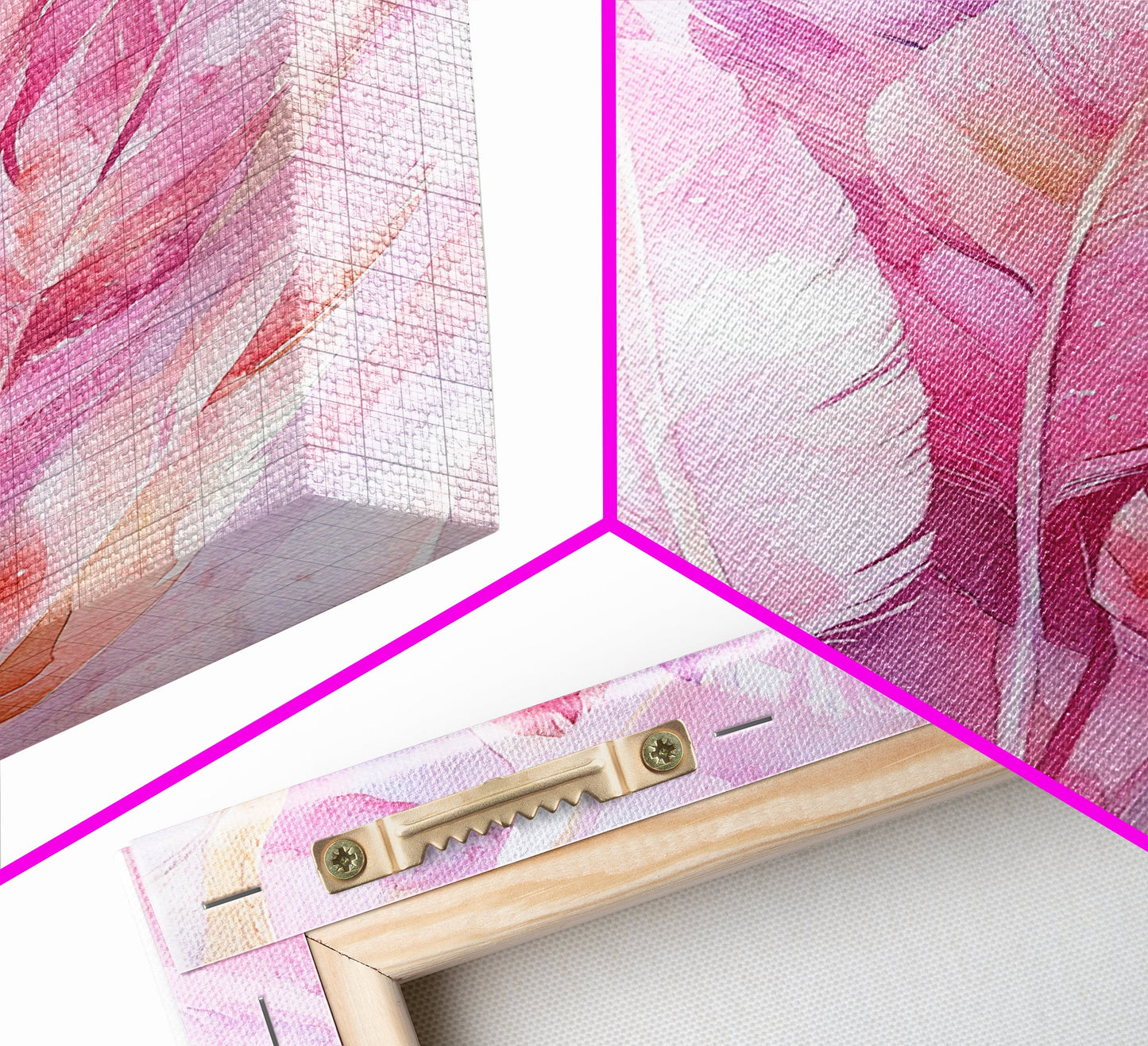 Feather Bouquet Framed Canvas Print, Light Pink Wall Art, Boho Aesthetic Minimalist Art, Bedroom or Office Decor, Romantic Nature Gift Idea
