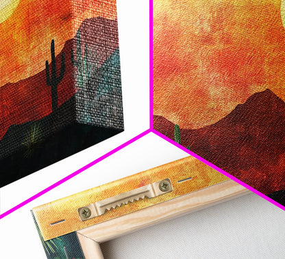 Southwest Wall Art, Joshua Tree Art, Desert Landscape Painting, Boho Art, Pink Orange Wall Art, Extra Wide Art, Canvas Print