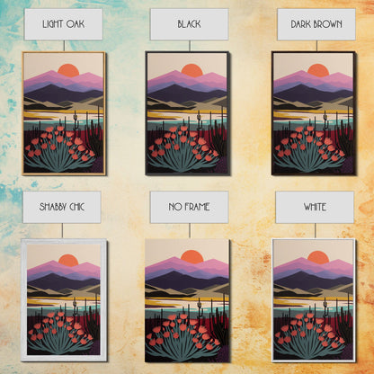 Boho Style Mountain Landscape, Minimalist Art, Sunset Over The Mountains
