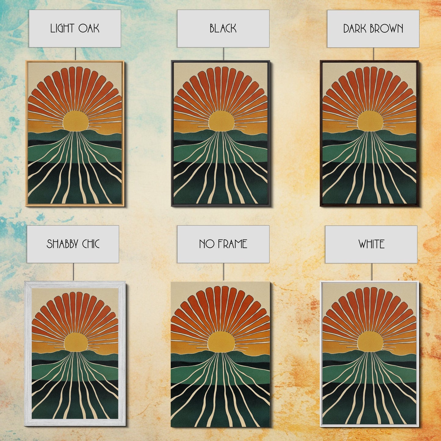 Minimalist Sunset or Sunrise Wall Art Canvas Print, Art Deco Boho Wall Decor, Modern Art, Sun Burst Wall Art