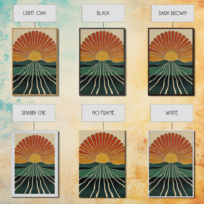 Minimalist Sunset or Sunrise Wall Art Canvas Print, Art Deco Boho Wall Decor, Modern Art, Sun Burst Wall Art