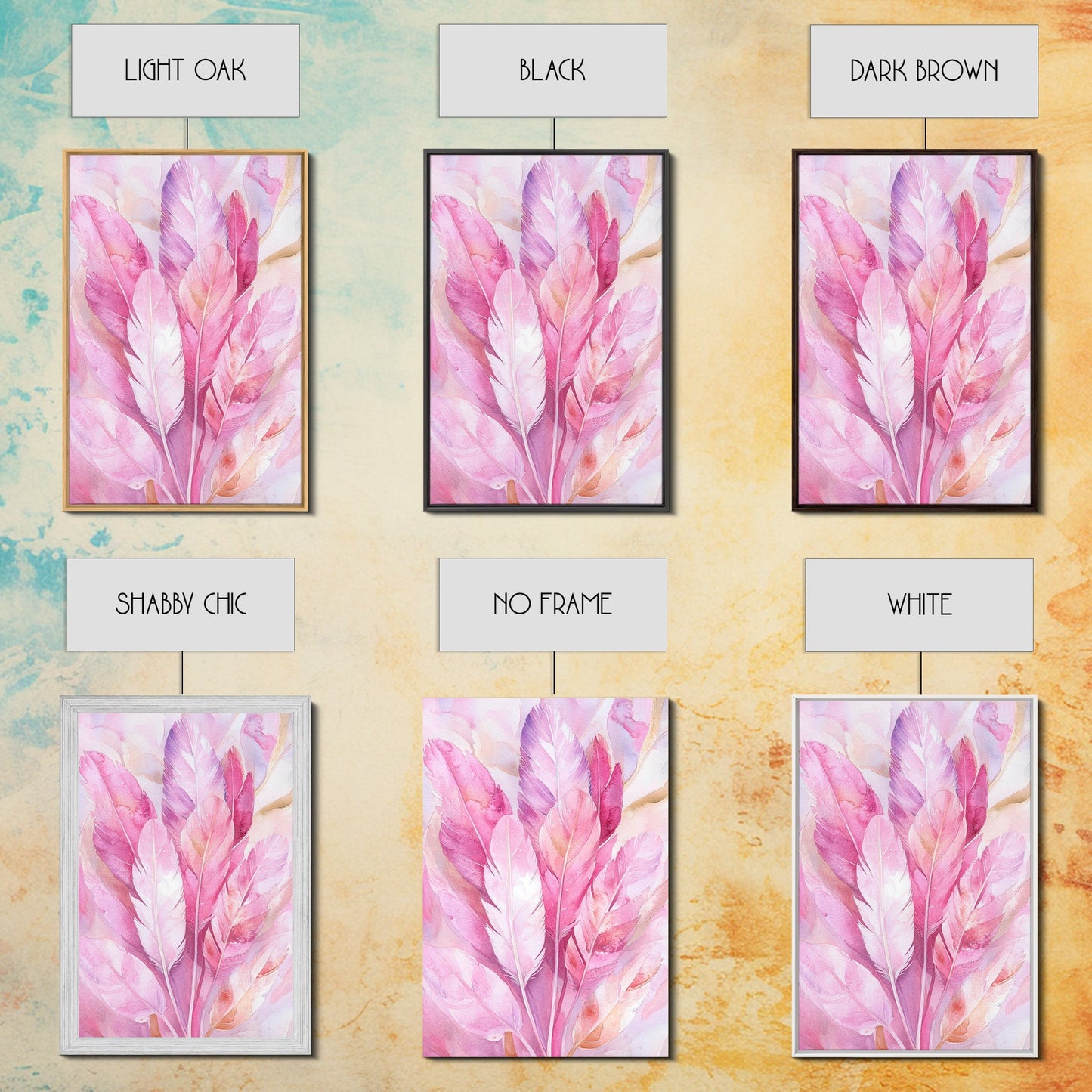 Feather Bouquet Framed Canvas Print, Light Pink Wall Art, Boho Aesthetic Minimalist Art, Bedroom or Office Decor, Romantic Nature Gift Idea