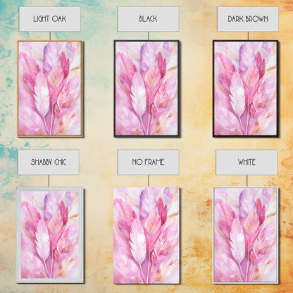 Feather Bouquet Framed Canvas Print, Light Pink Wall Art, Boho Aesthetic Minimalist Art, Bedroom or Office Decor, Romantic Nature Gift Idea