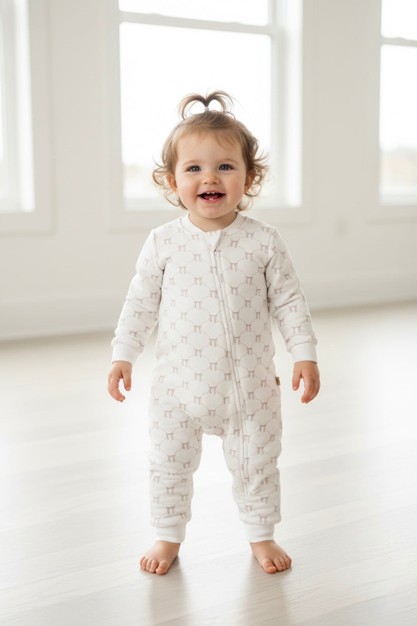 Blush Bow Organic Zip-Up Romper