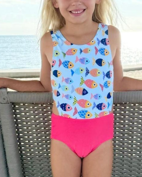 Colorful Fish Cutout Swimsuit With Bow
