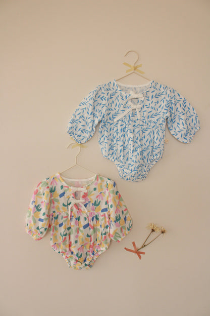Blue Leaf Tie-Front Romper