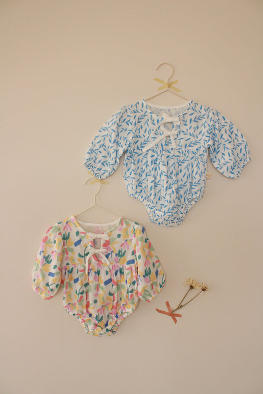 Blue Leaf Tie-Front Romper