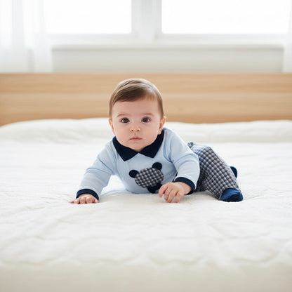 Navy Check Bear Romper