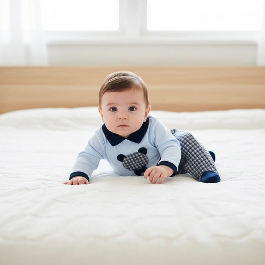 Navy Check Bear Romper