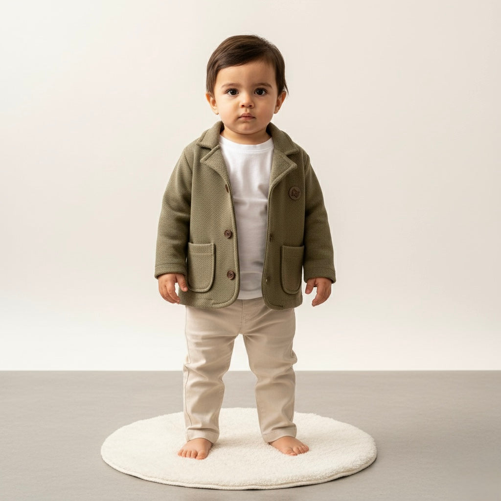 Olive Knitted Button-Up Jacket