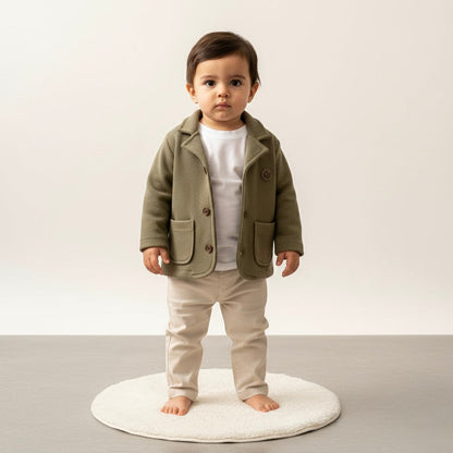 Olive Knitted Button-Up Jacket