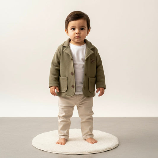 Olive Knitted Button-Up Jacket