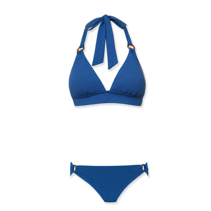 Tortoise Ring Banded Halter Top  |  Hamptons Blue Textured Metallic