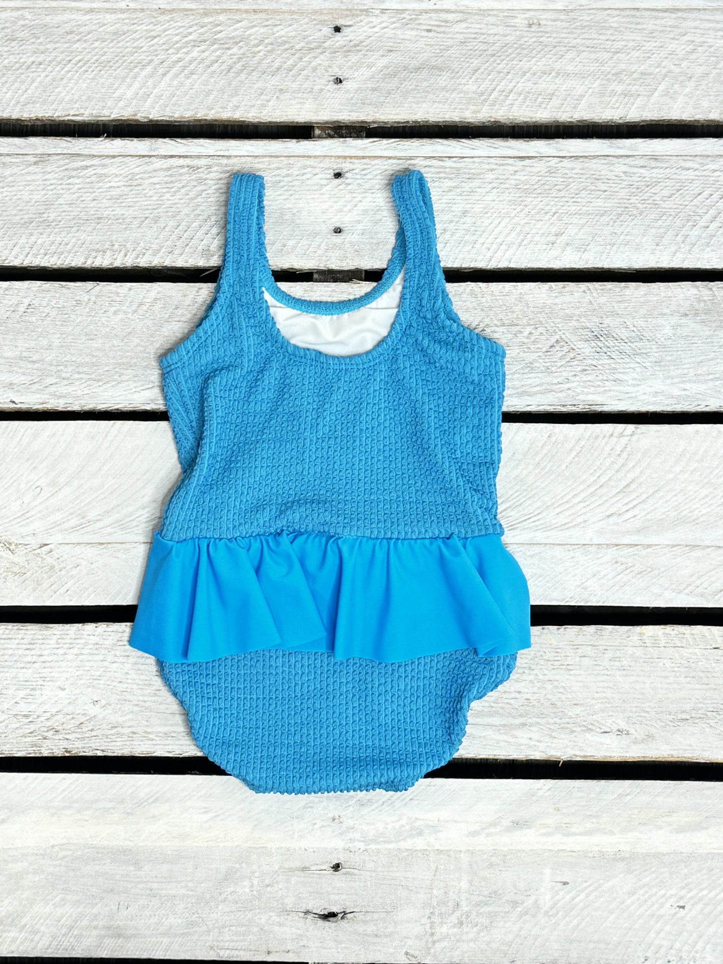 Mini Ruffle Girls Skirted Swimsuit in Azure