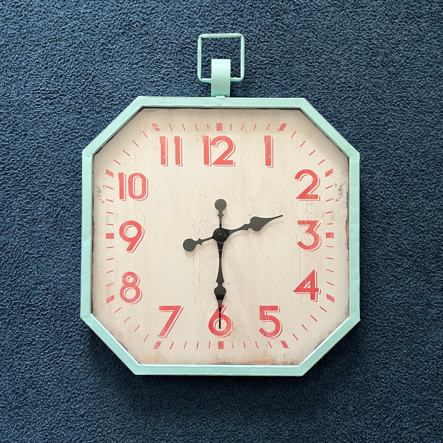 Vintage Style Coastal Octagonal Large 30" Teal/Turquoise Distressed Wall Clock