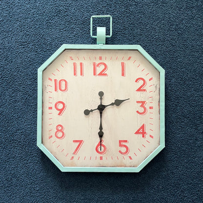 Vintage Style Coastal Octagonal Large 30" Teal/Turquoise Distressed Wall Clock