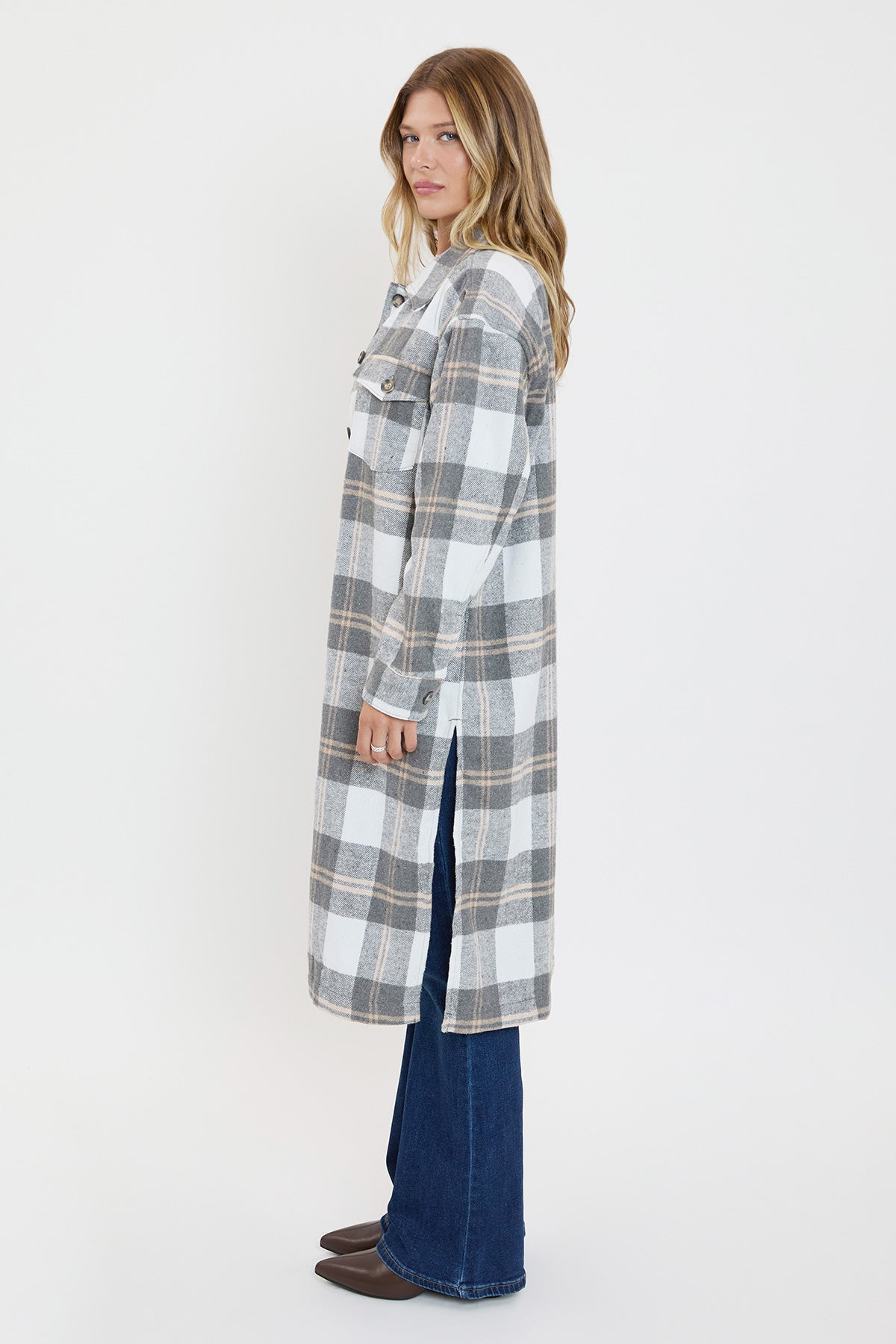 Women's Plaid Shacket Long Duster