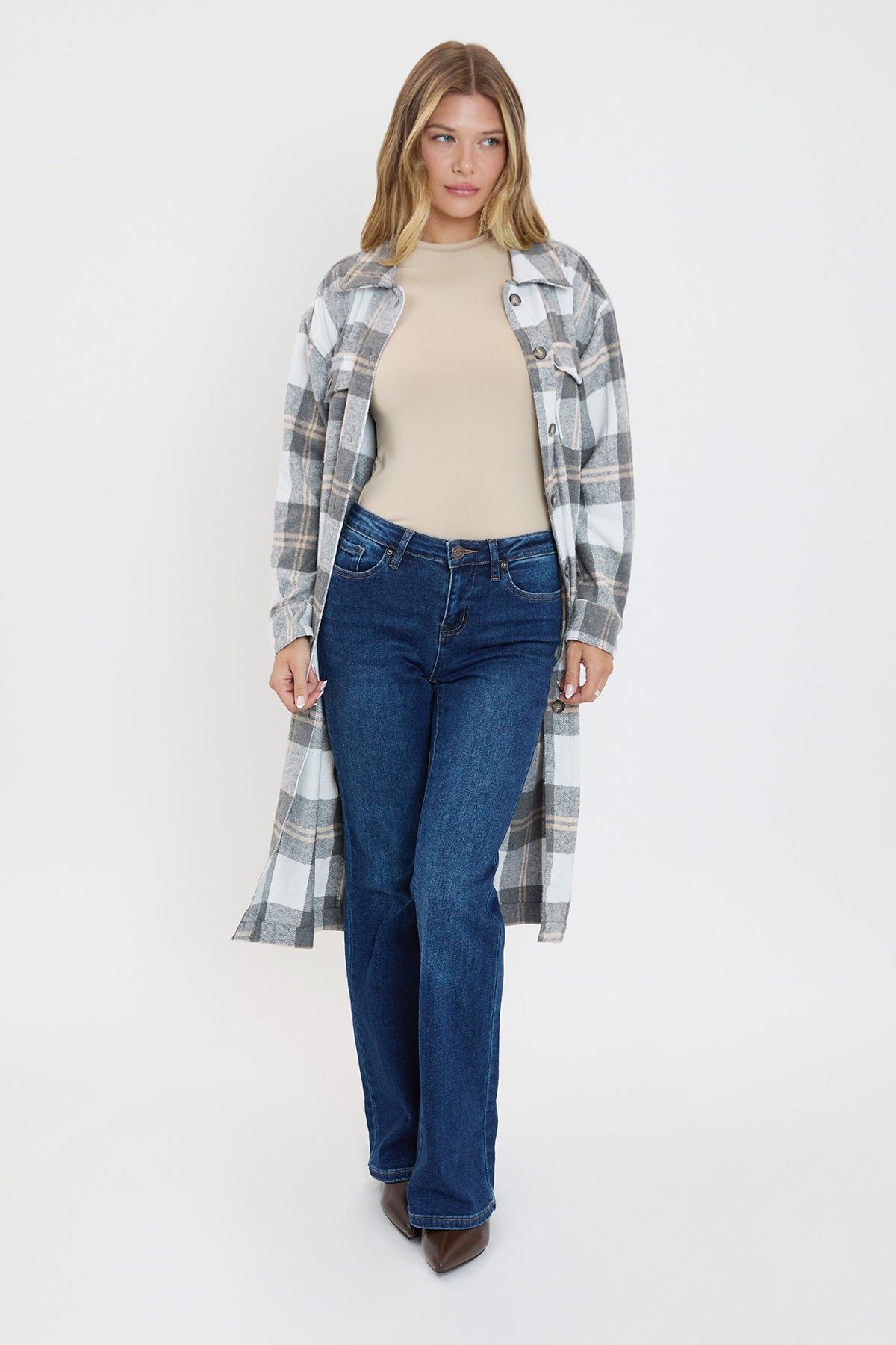 Women's Plaid Shacket Long Duster