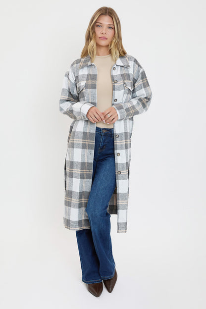 Women's Plaid Shacket Long Duster