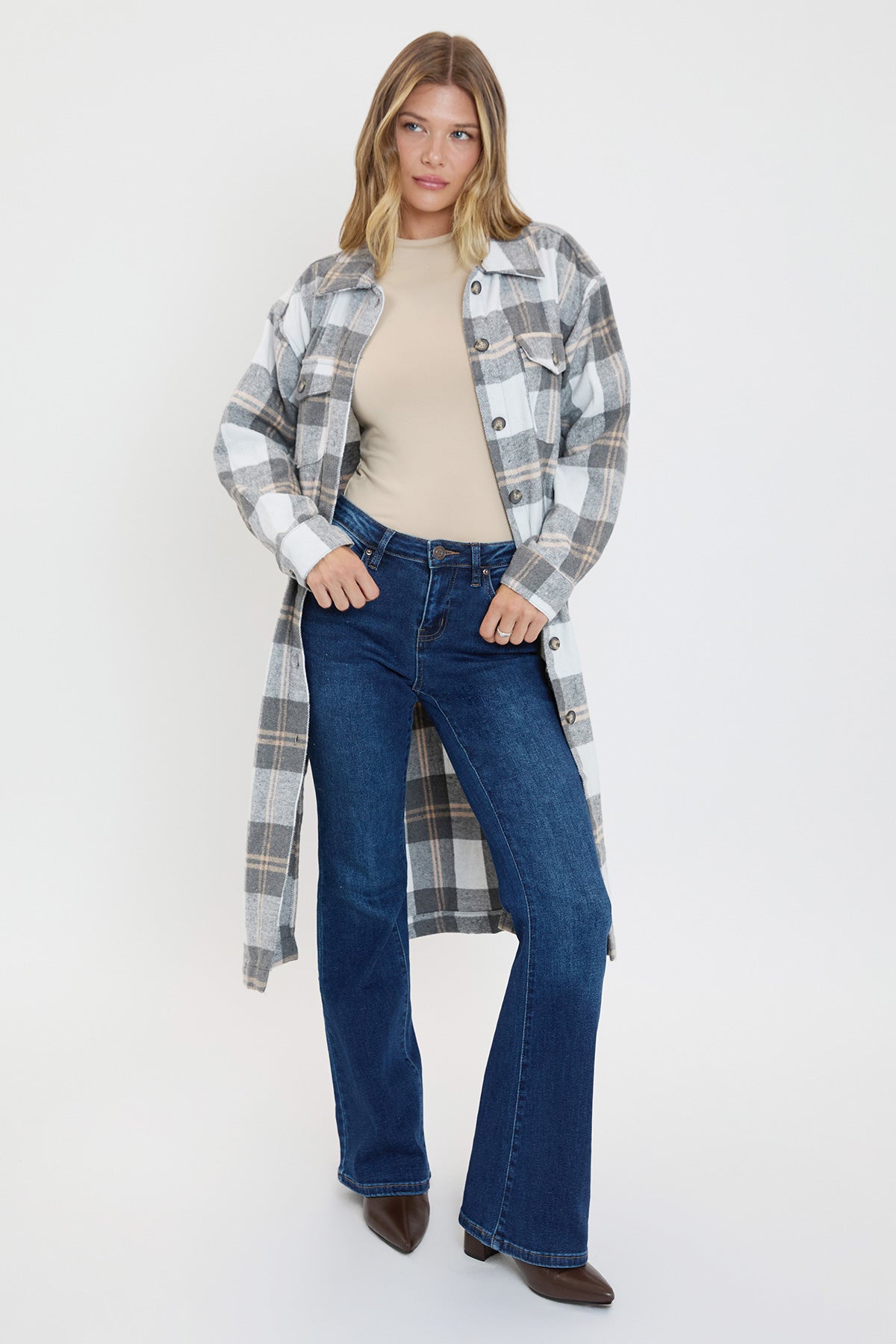 Women's Plaid Shacket Long Duster
