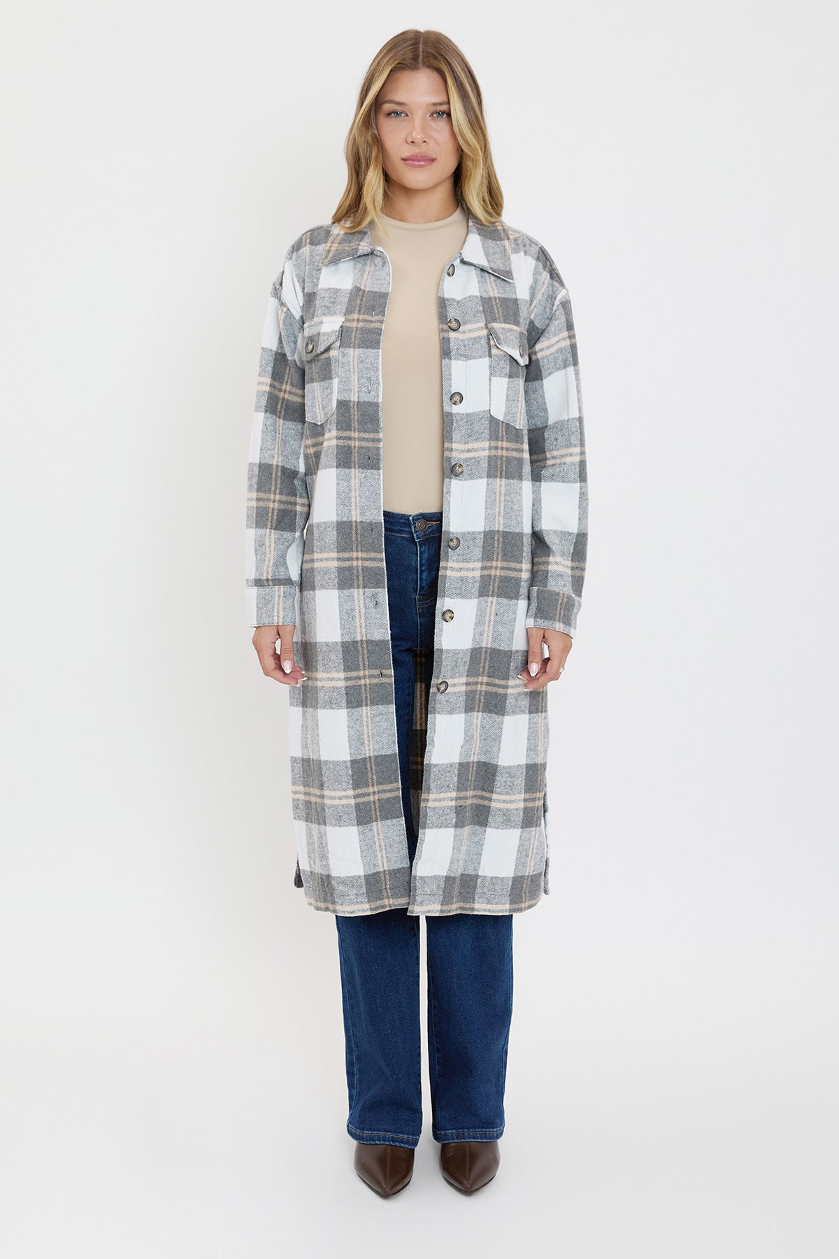 Women's Plaid Shacket Long Duster