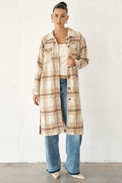 Women's Plaid Shacket Long Duster