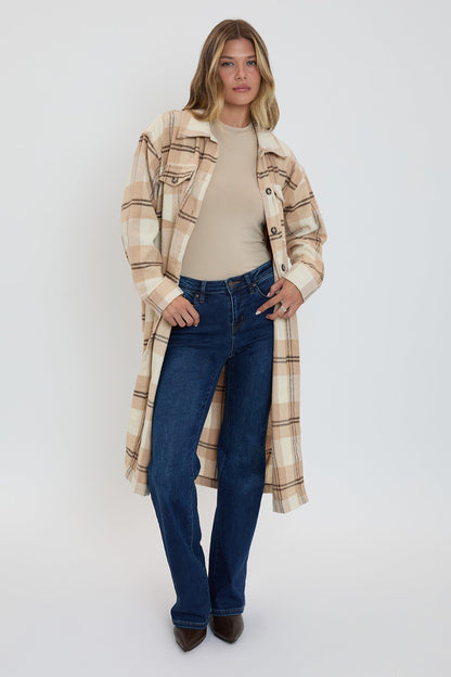 Women's Plaid Shacket Long Duster