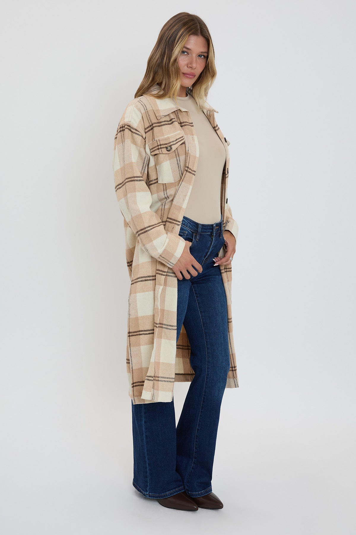 Women's Plaid Shacket Long Duster