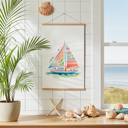 Coastal Colorblock Sailboat Poster with Hanger