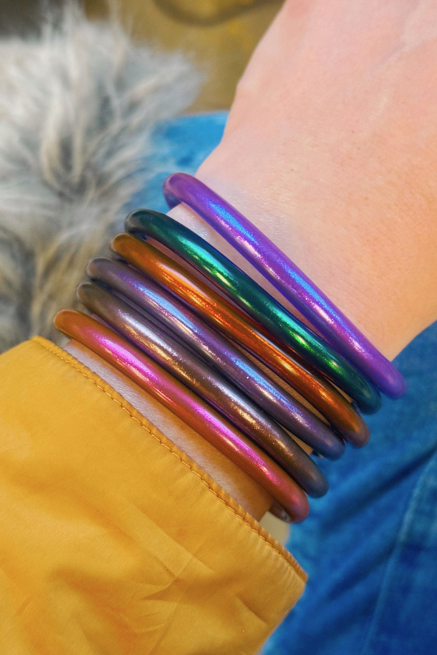Arm Party Stacks: Rainbow Thai Buddhist Temple Bracelets, Mantra Bangle Sets, Kumlai