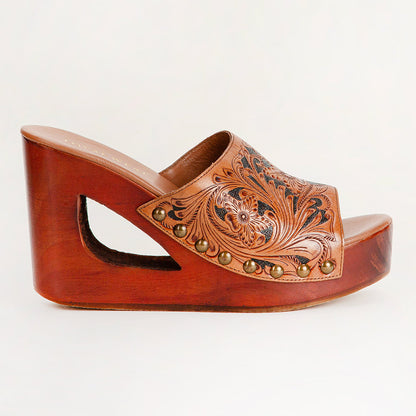 Loyal West Desert Wanderer Sandals - Dark Brown Handtooled Leather