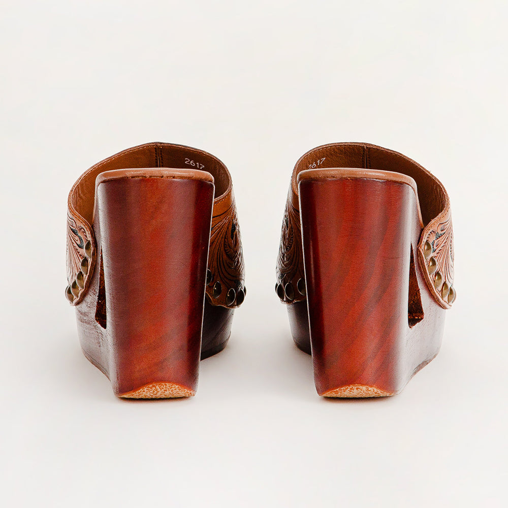 Loyal West Desert Wanderer Sandals - Dark Brown Handtooled Leather