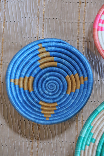 Lizzie African Basket Collection, Teal, Pink, Blue, from Rwanda, Set of 3