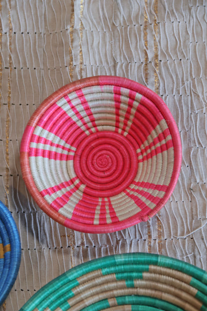 Lizzie African Basket Collection, Teal, Pink, Blue, from Rwanda, Set of 3