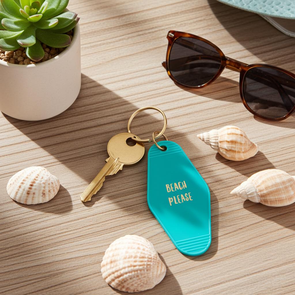 "Beach Please" Retro Motel Keychain
