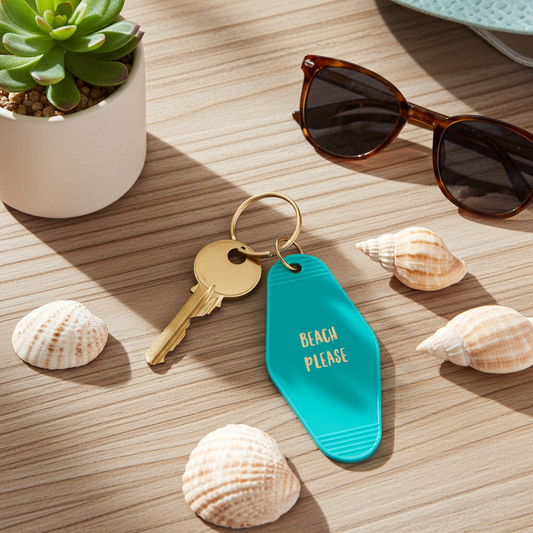 "Beach Please" Retro Motel Keychain